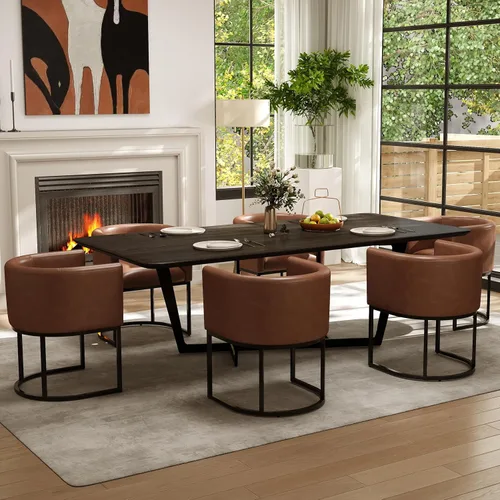 Miniatura 31 de RIVOVA Silla de Comedor Tapizada, Sillón Lateral Moderno Tipo Barril Tapizado, Sillas de Comedor Tapizadas, Cómodo Sillón, Silla Lateral de Cocina