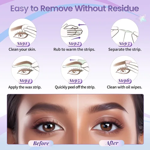 Miniatura 7 de Kit de depilación facial - 24 tiras de cera fría, 4 toallitas de aceite calmante para tipos de piel sensible, mujeres