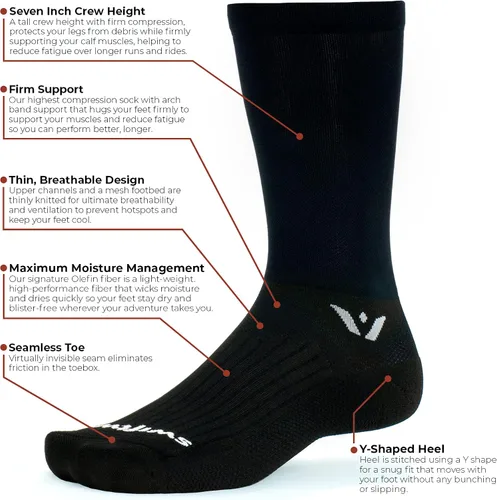 Miniatura 3 de Swiftwick - Calcetines ASPIRE TWO para correr y ciclismo, ligeros, ajuste de compresión