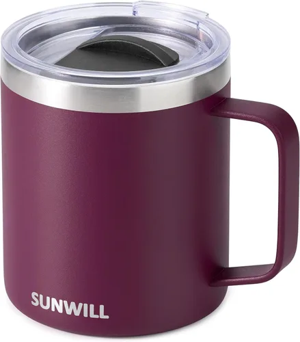 Miniatura 29 de SUNWILL - Taza de café de viaje con tapa, taza aislada con asa, taza de acero inoxidable de 14 oz para acampar, oficina, hogar, recubrimiento