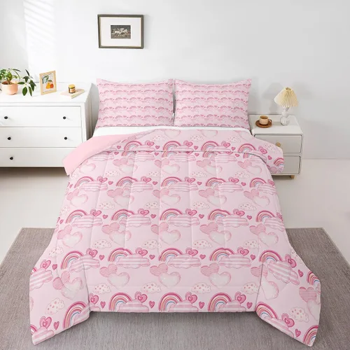 Miniatura 49 de Juego de Edredón de Princesa de Ballet para Niñas Tamaño Individual, Juego de Ropa de Cama de Castillo Arcoíris Kawaii Flores Lindas Mariquita Multi