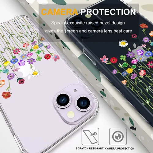 Miniatura 3 de Compatible con iPhone 14, funda transparente y bonita para mujeres y niñas, diseño floral, diseño floral femenino, funda para teléfono 14