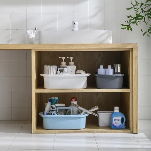 Miniatura 8 de Carrito de almacenamiento de limpieza de plástico ALINK con asa, gran organizador de cesta de ducha para dormitorio, baño, herramienta, jardín