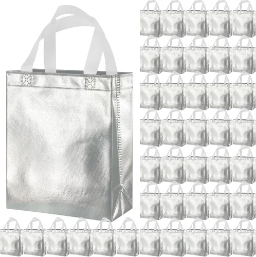 Miniatura 15 de BLEWINDZ 100 bolsas de regalo reutilizables medianas con asas - Ideales para obsequios de fiestas y bolsas de compras (10 colores)
