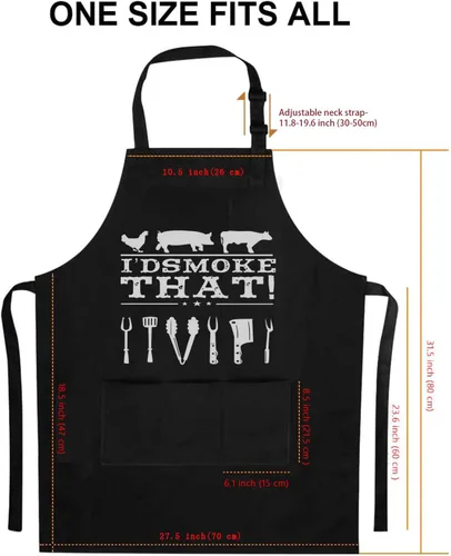 Miniatura 2 de Delantal divertido para hombres – I'D Smoke That – Día del Padre, regalos de barbacoa para hombres – Talla única – Delantal de cocina negro con 3 Yo
