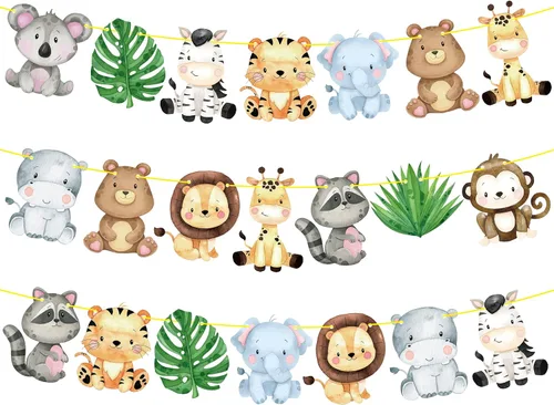 Pancartas de safari en la selva, 2 unidades, animales de safari, fiestas de cumpleaños, decoraciones de guirnalda de fiesta temática para Wild One,