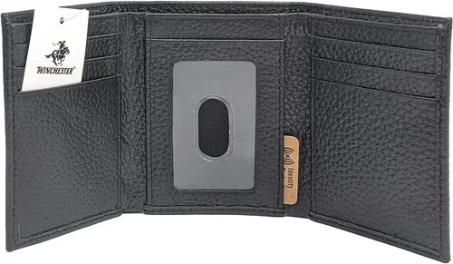 Miniatura 6 de Winchester Billeteras Trifold para hombres de cuero de vaca de grano completo bloqueo RFID con ventana de identificación cartera compacta