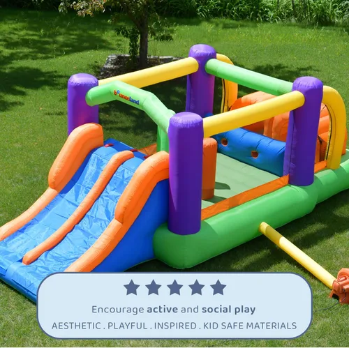 Miniatura 8 de Bounceland Pro Racer - Casa de rebote de obstáculos con toboganes dobles, rebote, subida, tobogán todo en uno, soplador UL 1 HP incluido, 19 pies x