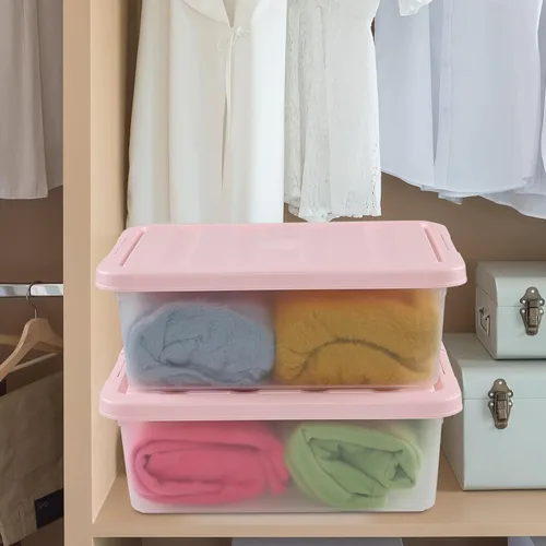 Miniatura 7 de Caja de almacenamiento de plástico con pestillo de 14 cuartos, contenedor de almacenamiento de plástico debajo de la cama con tapas rosas, 2 paquetes