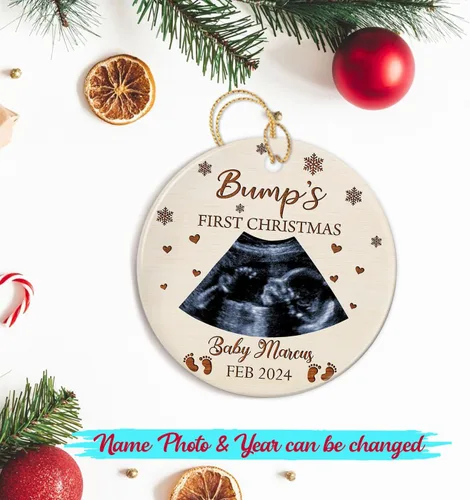 Miniatura 2 de Agregar foto Adorno de cerámica de la primera Navidad del bebé 2025, imagen personalizada del primer árbol de adorno de Navidad del bebé, adorno