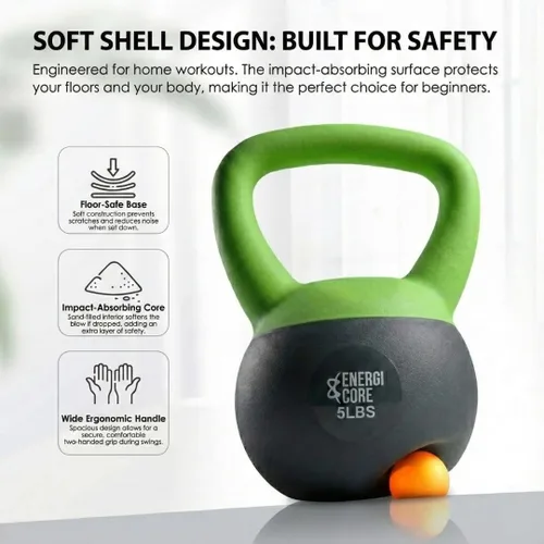 Miniatura 2 de ENERGI CORE Pesa rusa - Peso relleno de arena para entrenamientos de gimnasio en casa y entrenamiento de fuerza, campana de ejercicio portátil