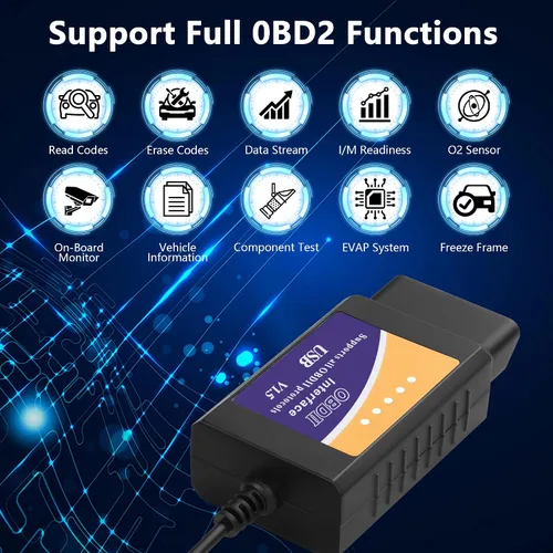 Miniatura 2 de CERRXIAN ELM327 OBD2 Adaptador USB OBD2 a USB Adaptador de escáner OBDII Cable de diagnóstico OBDii Escáner Lector de Código Auto Auto Herramienta