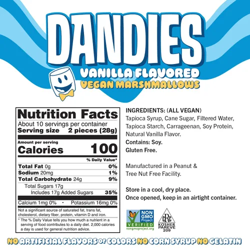 Miniatura 2 de Dandies Malvaviscos veganos originales, sin sabores artificiales, colorantes alimenticios, jarabe de maíz o gelatina, perfectos para asar, s'mores