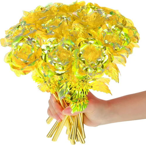 Miniatura 13 de Lyrow 12 rosas de galaxia con tallos, regalo para ella, rosa de cristal falsa preservada para siempre, 24 quilates, para decoración de cumpleaños