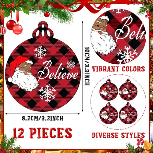 Miniatura 2 de Bucherry Adornos afroamericanos para árbol de Navidad, adornos de Papá Noel negro de 3.2 x 3.9 pulgadas, decoraciones de madera navideñas colgantes