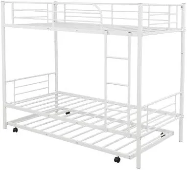 Miniatura 6 de Litera de metal individual sobre individual con nido, escaleras y rieles de protección de seguridad, se puede dividir en dos camas, no necesita