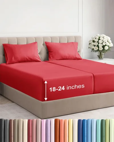 Miniatura 177 de Sábanas King divididas con bolsillos extra profundos, sábanas transpirables y refrescantes de 5 piezas, sábanas de lujo para hotel, suaves, sin 22
