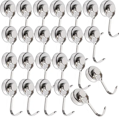 Miniatura 10 de MAGXCENE 50 ganchos magnéticos resistentes, 3 ganchos magnéticos de tierras raras fuertes de diferentes tamaños para colgar, refrigerador, imanes