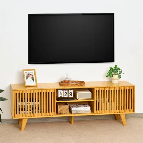 Miniatura 12 de Soporte de TV de bambú para televisores de hasta 65 pulgadas, centro de entretenimiento con almacenamiento, mesa consola multimedia con estante
