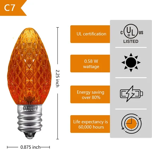 Miniatura 4 de Caja de 25 bombillas LED C7 de repuesto con certificación UL, 2 LED SMD en cada bombilla C7 regulable para tira de luces al aire libre, totalmente