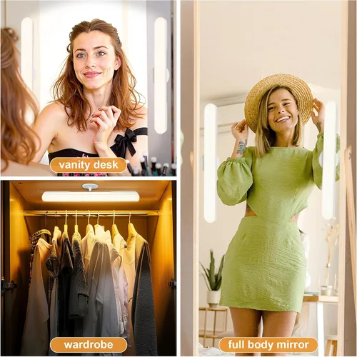 Miniatura 7 de Juego de 2 luces inalámbricas de maquillaje para espejo, barra de luz LED recargable para espejo de baño con 3 CCT regulables, luz inalámbrica
