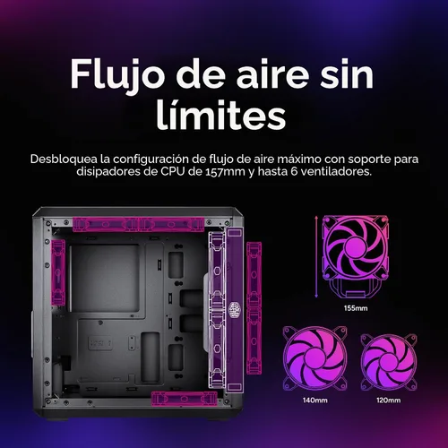 Miniatura 7 de Cooler Master MasterBox Q300L Torre Micro-ATX con filtro de polvo de diseño magnético, panel lateral acrílico transparente, E/S ajustable y flujo