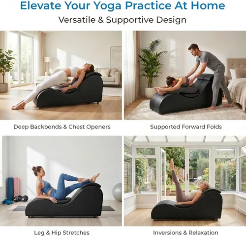 Miniatura 7 de Mjkone Elegante silla de yoga de 61 pulgadas para adultos, estiramiento, ejercicio, relajante, versátil para interiores con cojín de cabeza