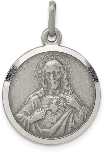 Colgante de plata de ley 925 maciza con colgante de medalla del corazón de Jesús del amor sagrado (1.220 in x 0.630 in), Plata esterlina