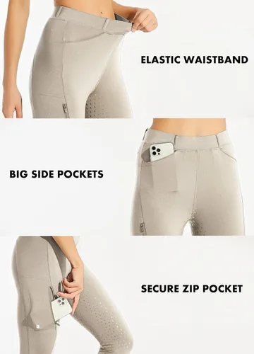 Miniatura 5 de Willit Pantalones de equitación para mujer, de asiento completo, de silicona, con bolsillo con cremallera