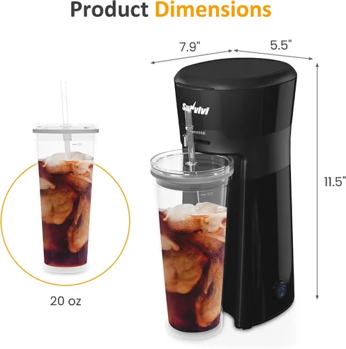 Miniatura 7 de SUNVIVI Cafetera de Café Helado de 20 Oz para Café Molido, Preparador de Té Frío con Filtro de Café Reutilizable y Jarra Aislada, Máquina de Una