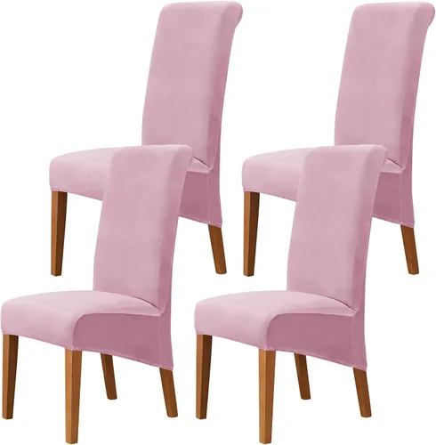 Miniatura 31 de Juego de 2 fundas de terciopelo para sillas de comedor, color beige, fundas elásticas para sillas de comedor y cocina, reutilizables, protector