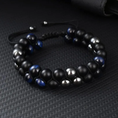 Miniatura 2 de Blue Tiger Eye Hematite matte Agate Bracelet - Bold and Elegant Fashion Accessory
