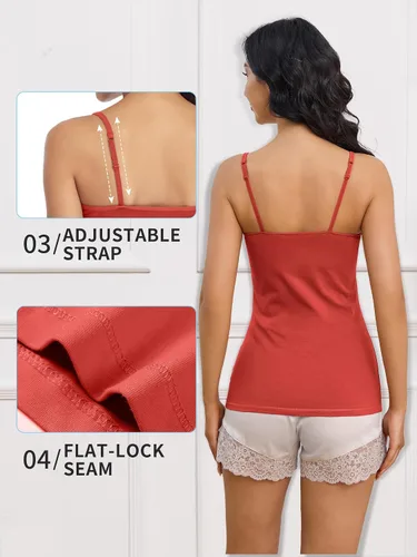 Miniatura 51 de Camisa Attraco de algodón, con tirantes estilo espagueti, con brasier incorporado, 2 paquetes, para mujer