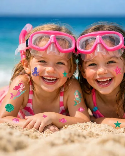 Miniatura 5 de Tatuajes temporales de sirena para niños, 106 bonitos diseños de océano y sirena, impermeables, no tóxicos y agradables al tacto, fáciles