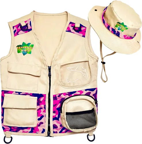 Miniatura 8 de Safari Kidz - Kit de explorador al aire libre, juego de chaleco y sombrero de camuflaje bronceado, aventuras de la naturaleza en el patio trasero