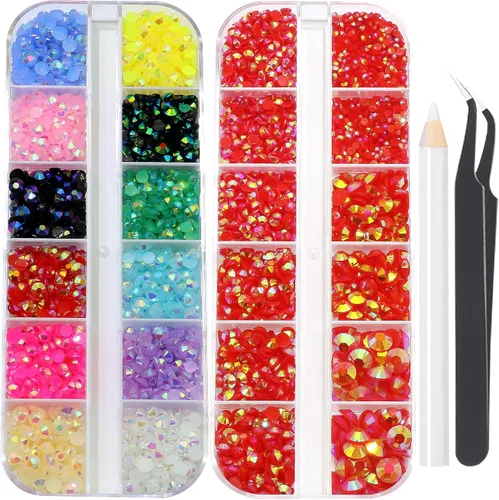 Miniatura 25 de 3520 diamantes de imitación de uñas color dorado champán para uñas, multiformas con parte trasera plana, diamantes de imitación redondos