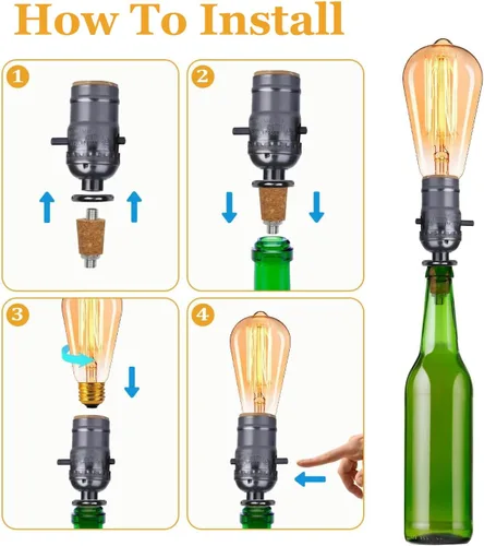 Miniatura 5 de Kit de lámpara de botella Aokpsrt con broca de vidrio de 9mm DIY Kit de lámpara para botellas de licor con enchufe deslizante y cable