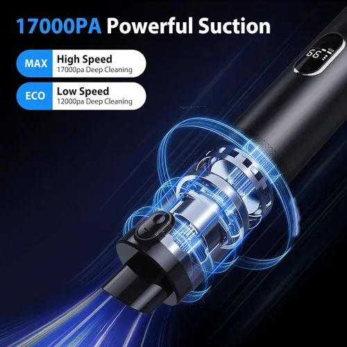 Miniatura 2 de Potente aspiradora inalámbrica de 17000 Pa, limpiador de mano 4 en 1 para limpiar, soplar, inflar y bombear con pantalla LED y luz, mini herramienta