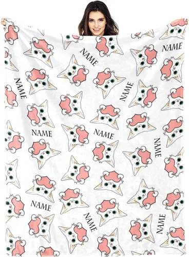 Manta personalizada divertida para amantes de los gatos, manta con nombre personalizado con bonito regalo de gato para personas que aman a los