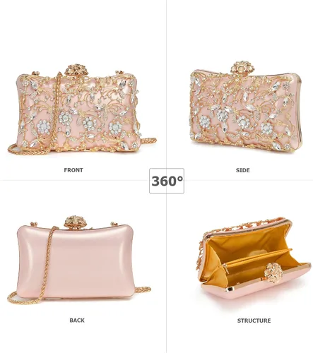 Miniatura 5 de Sweetovo Bolso de noche para mujer, bolso de mano con diamantes de imitación, brillante para fiesta, bolso de hombro, bolsa de boda con cadena