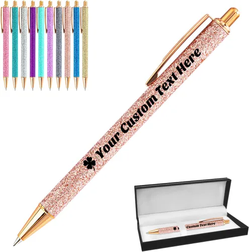 Miniatura 29 de 10 bolígrafos personalizados con purpurina, bolígrafos impresos personalizados a granel, bolígrafos retráctiles de tinta negra para graduación