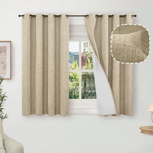 Miniatura 57 de Cortinas Opacas de Lino Azul Bebé para Guardería de 40 Pulgadas de Largo, 2 Paneles, Cortinas Cortas con Aislamiento Térmico Boho de Bloqueo Total