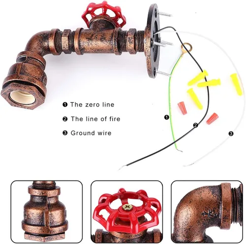 Miniatura 2 de Kawell Lámparas de pared vintage industriales retro lámpara de pared creativa tubo de agua lámpara de pared hierro arte E26 60W Max para dormitorio
