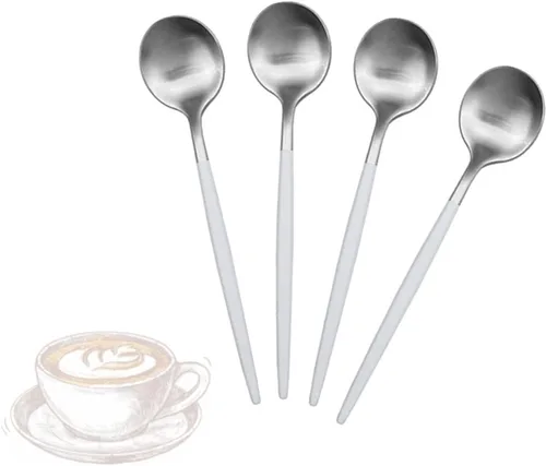 Miniatura 5 de JASHII Juego de 4 cucharas de café para café, de acero inoxidable 18/10, para té, postre, aperitivo, 4.9 pulgadas, mango redondo, color negro mate