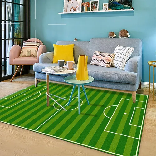 Miniatura 2 de Alfombras de campo de fútbol, 2 x 3 pies, alfombras de fútbol de césped verde para niños, no desprende pelusa, alfombras de juego de jardín de 9