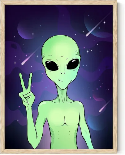 HAUS AND HUES Trippy - Póster de alienígena – Arte de pared extraterrestre, póster psicodélico para estética de dormitorio | Retrato alienígena