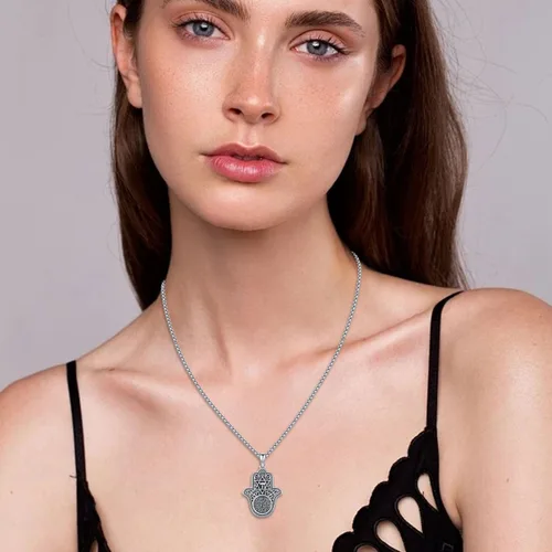 Miniatura 99 de Aniu Joyería de plata de ley 925 Hamsa de Fátima para mujer con circonita cúbica, viene con caja de regalo negra