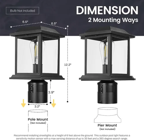 Miniatura 6 de zeyu Luz de poste con sensor exterior, lámpara de poste de lámpara para exteriores de 12.2 pulgadas, detección de 360°, 4 modos, aluminio fundido a