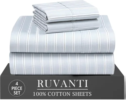 Miniatura 58 de RUVANTI 6 Piezas Sábanas de Algodón - 100% Algodón Natural Suave, Ligeras y Transpirables Sábanas de Percal Crujiente, Sábanas de Cama Tamaño Full