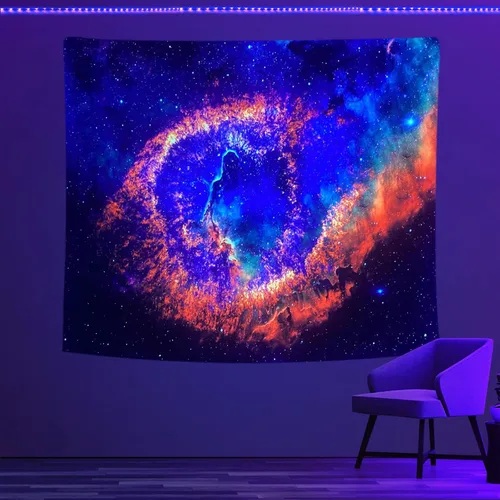 Miniatura 13 de PSYHILAR Blacklight Tapestry - Póster para colgar en la pared, diseño de galaxia, nebulosa, estrellas, galaxia, nebulosa, universo neón, reactivo a